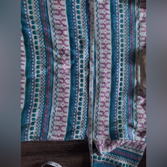 Vintage le cotonnier Patterned Teal and Pink 100% cotton crew neck Sweater - Picture 5 of 7